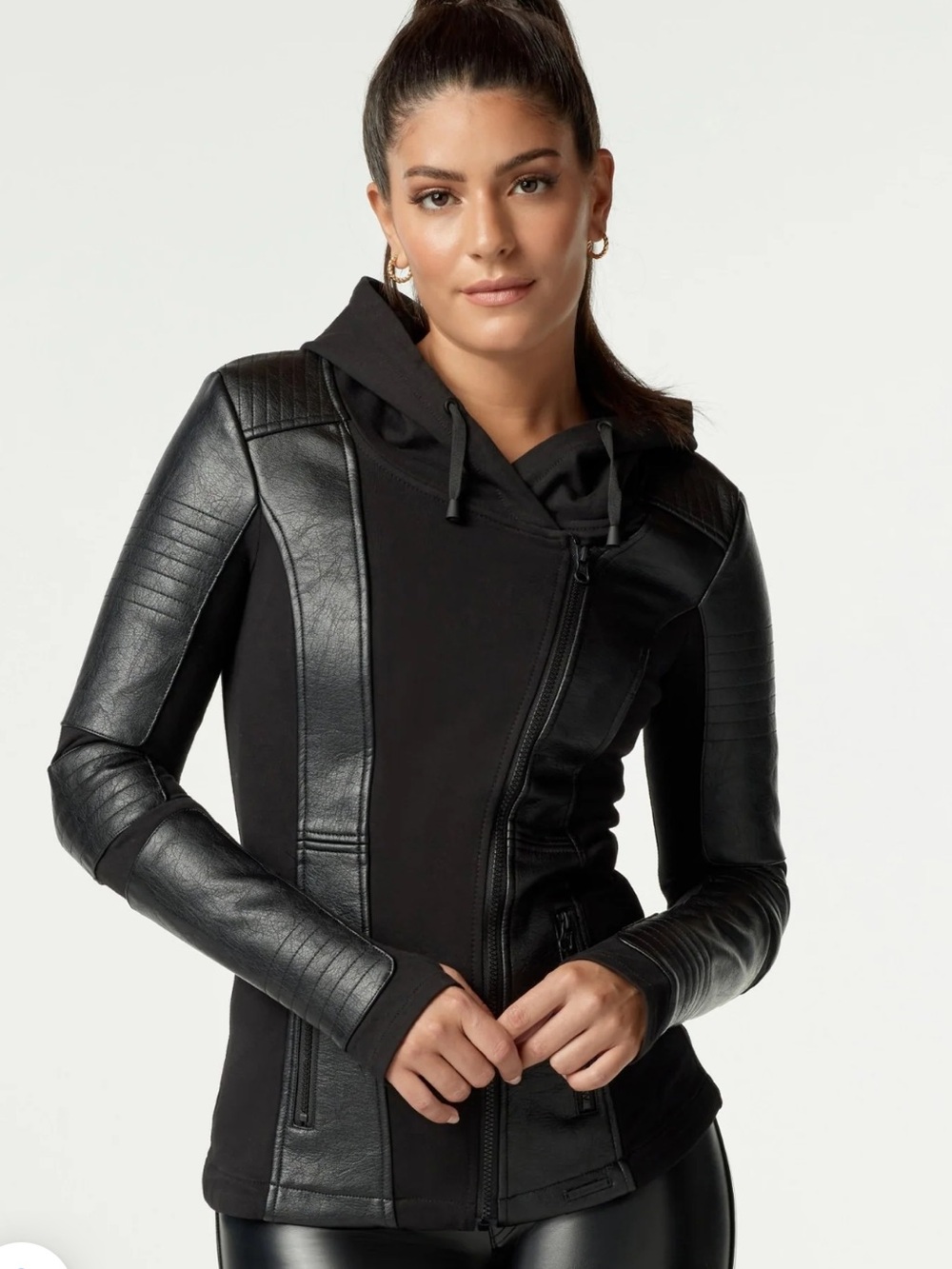 blanc noir Black - Vegan leather motto jacket .